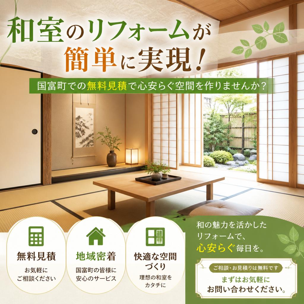 「和室のリフォームが簡単に実現！国富町での無料見積で心安らぐ空間を作りませんか？」
