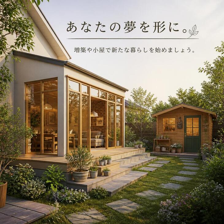 あなたの夢を形に。増築や小屋で新たな暮らしを始めましょう。