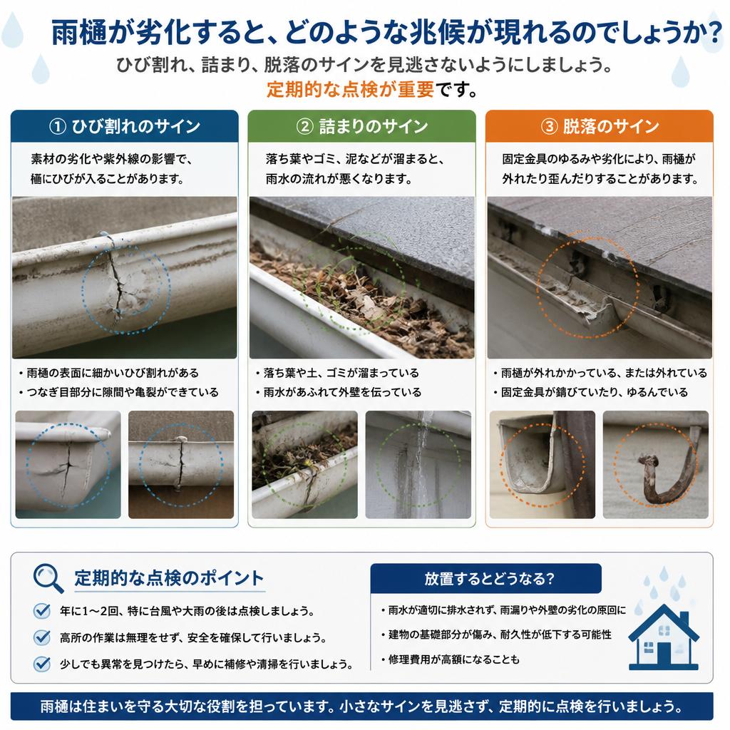 劣化のサイン：雨樋の点検ポイント