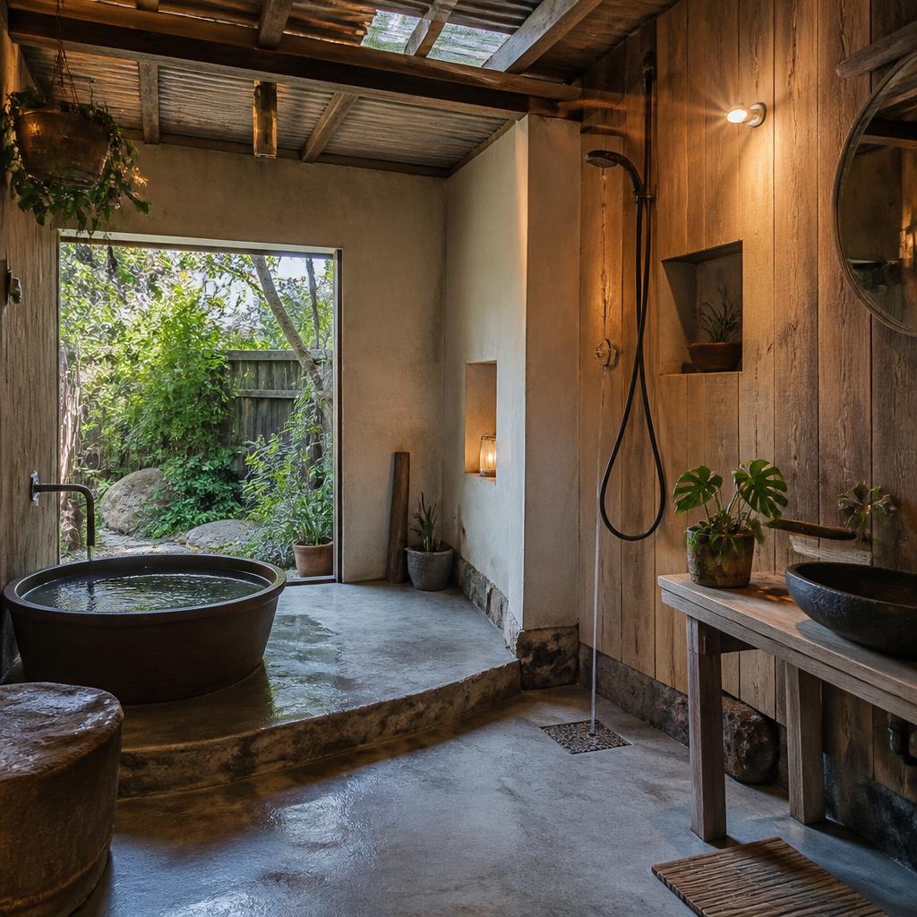 5. 小屋作り・土間DIYで魅力的な浴室を